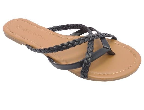 Wild Diva Bellen-13 Black Open Toe Slip On Flat Sandals