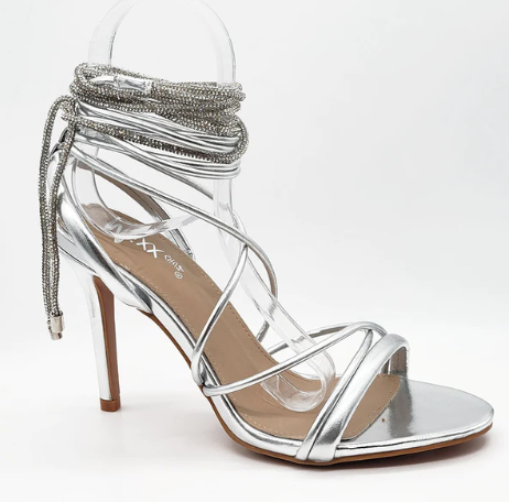 Mixx Shuz Gerda Silver Lace-Up Silver Detailing Open Toe Heels