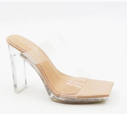 Anne Michelle Jumpstart-02 Nude Patent Pu Double Strap Clear Heels