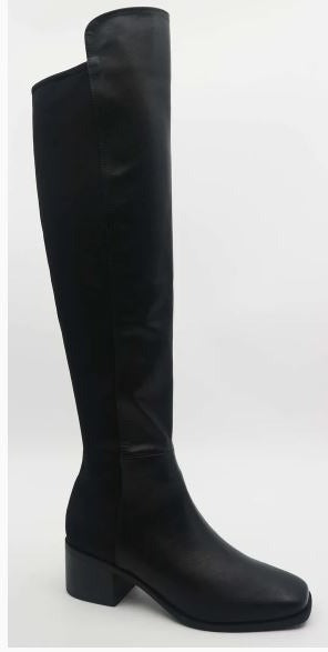 Bamboo Essential-02 Black Crinkle Pu Over The Knee Boot