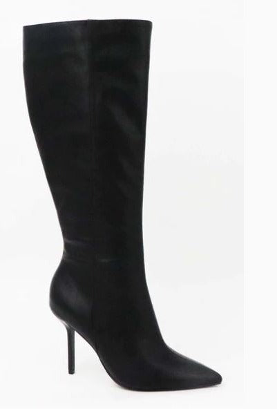 Bamboo Flora-31 Black Pointed Toe Knee High Boot
