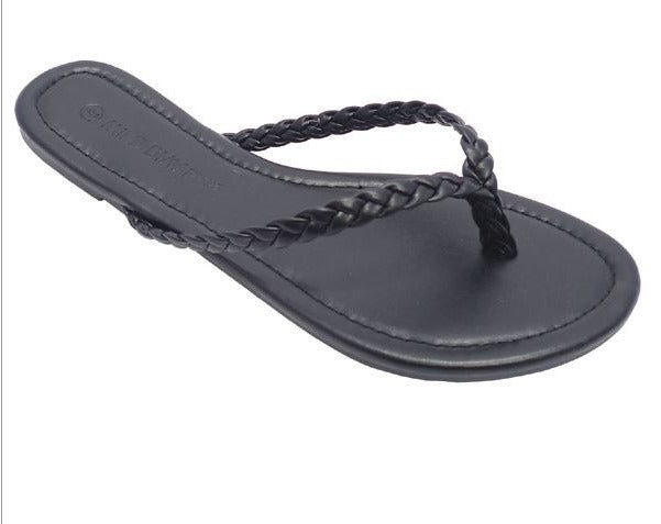 Wild Diva Bellen-02 Black Flat Open Toe Thong Sandals