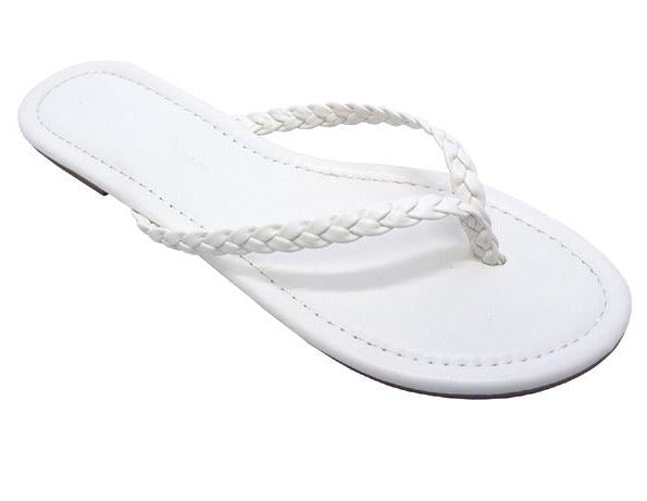 Wild Diva Bellen-02 White Flat Open Toe Thong Sandals