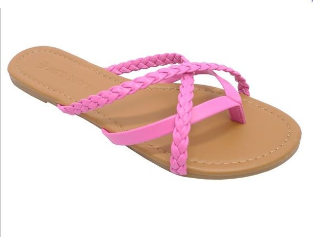 Wild Diva Bellen-13 Hot Pink Open Toe Slip On Flat Sandals