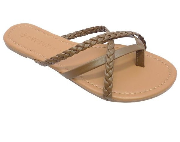 Wild Diva Bellen-13 Taupe Open Toe Slip On Flat Sandals