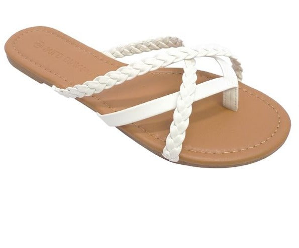Wild Diva Bellen-13 White Open Toe Slip On Flat Sandals