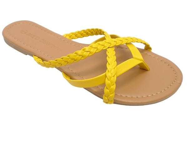 Wild Diva Bellen-13 Yellow Open Toe Slip On Flat Sandals