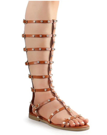 Liliana Bestia-5 Tan Studded Gladiator Sandals