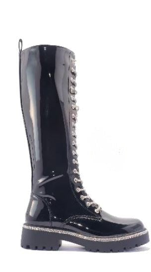 Mata Shoes Transform Black Metallic Lace Up Rhinestone Boots