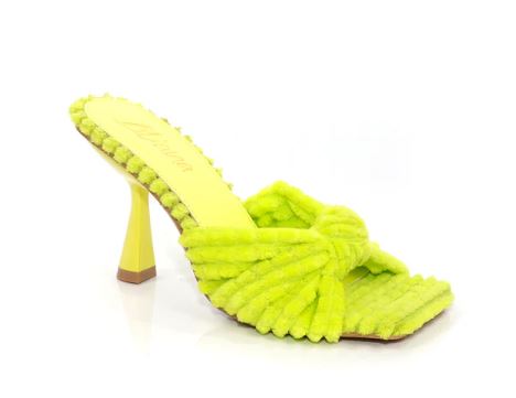 Liliana Tonka-1 Lime Open Toe Velvet Knot Strap Slide Dress Heels