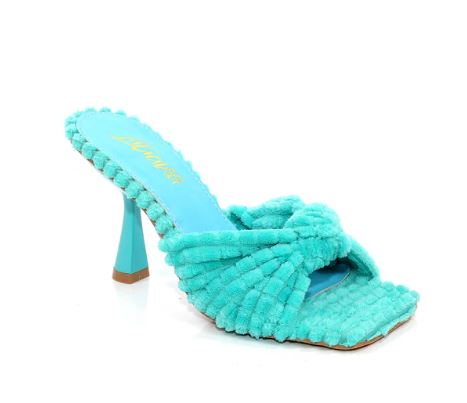 Liliana Tonka-1 Turquoise Open Toe Velvet Knot Strap Slide Dress Heels