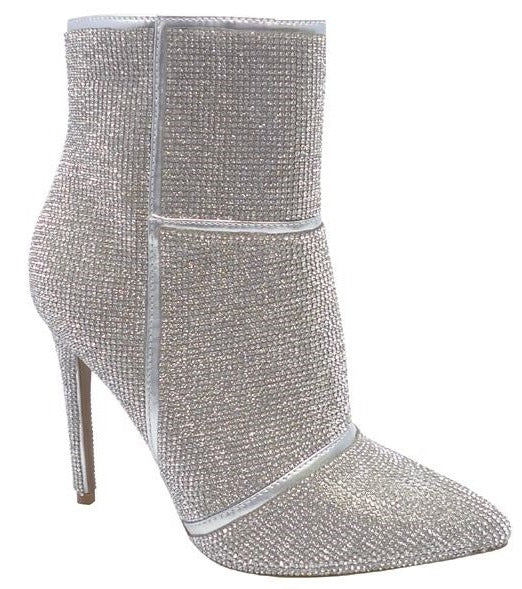 Wild Diva Giselle-82 Silver Rhinestone Ankle Bootie