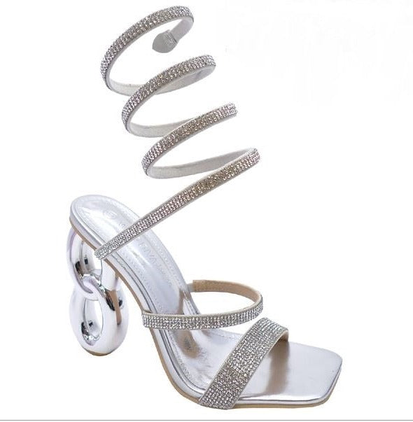 Wild Diva Lanelle-09 Silver Slinky Style Lucite Open Toe High Heels