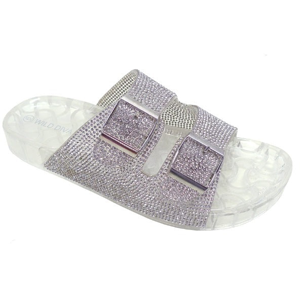 Wild Diva Amar-16 Clear Double Strap Jelly With Rhinestones Sandals