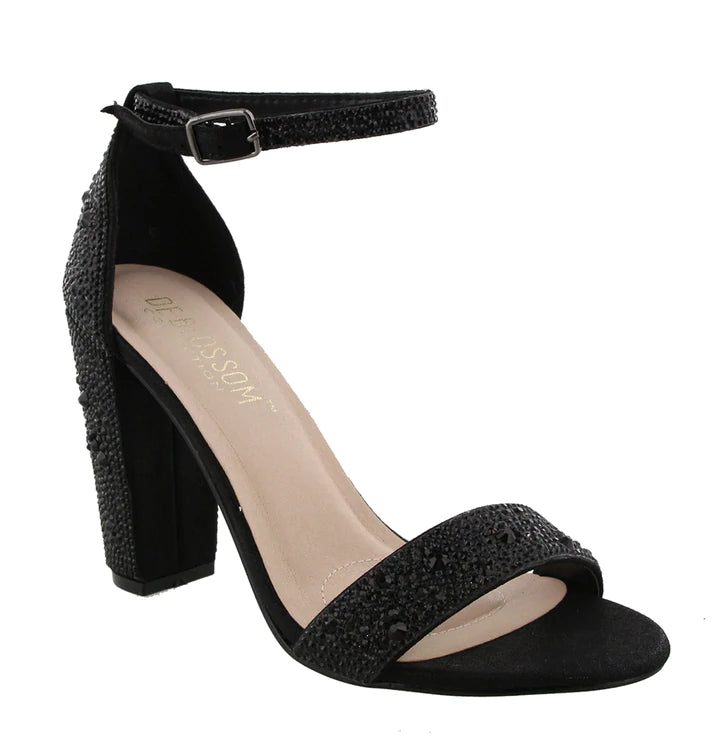 Blossom Celina-29A Black Shimmer Open Toe Block Chunky Heel