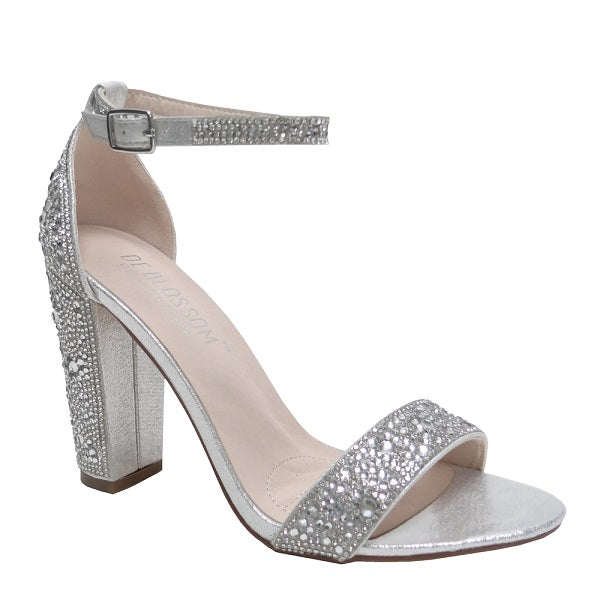 Blossom Celina-29A Silver Shimmer Open Toe Block Chunky Heel