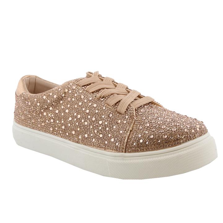 De Blossom Cherry-100 RoseGold Shimmer Sparkle Lace Up Sneakers
