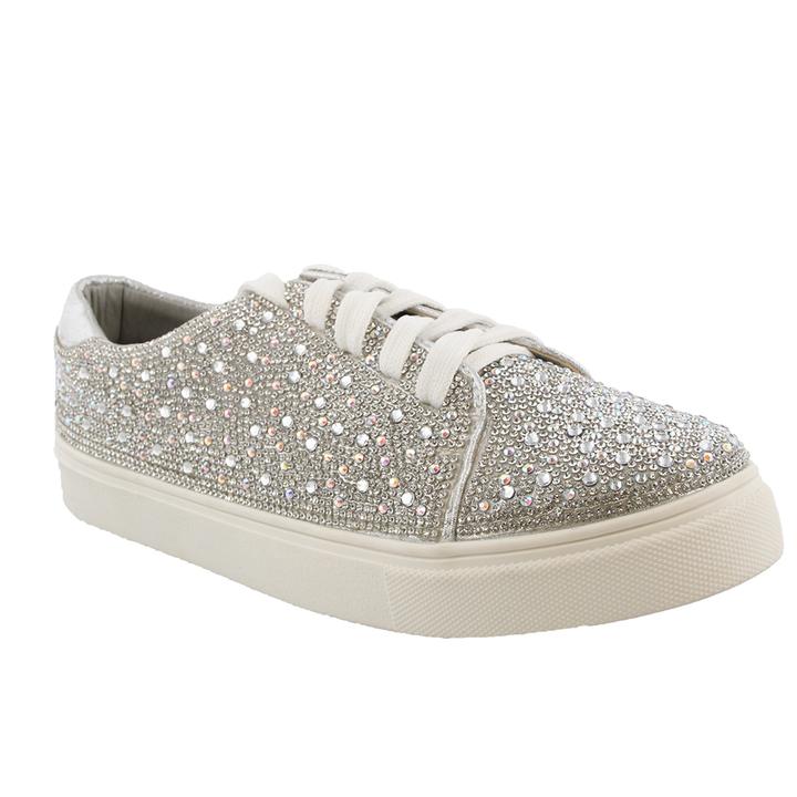 De Blossom Cherry-100 Silver Shimmer Sparkle Lace Up Sneakers