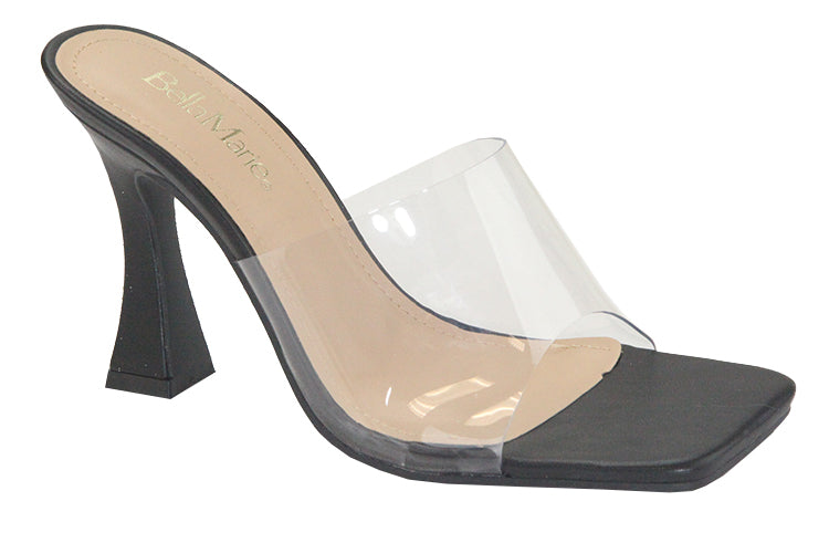 Bella Marie Clearly-5 Black Open Toe Clear Strap Square Bottom Heel