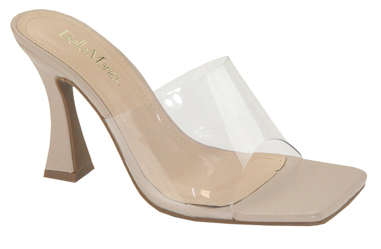Bella Marie Clearly-5 Nude Open Toe Clear Strap Square Bottom Heel