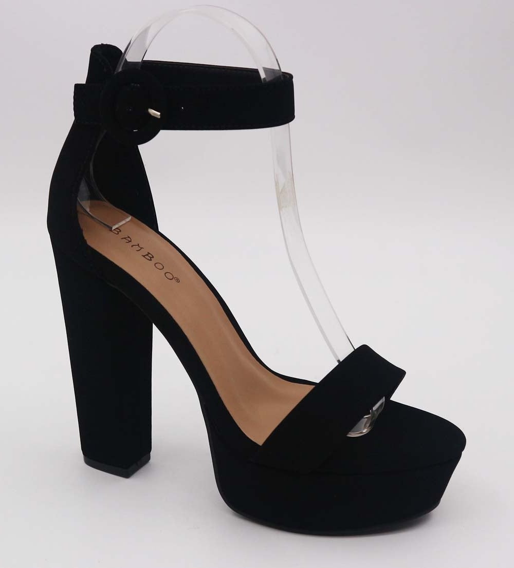 Bamboo Electrify-05 Black One Band With Ankle Strap Chunky Heel Platform