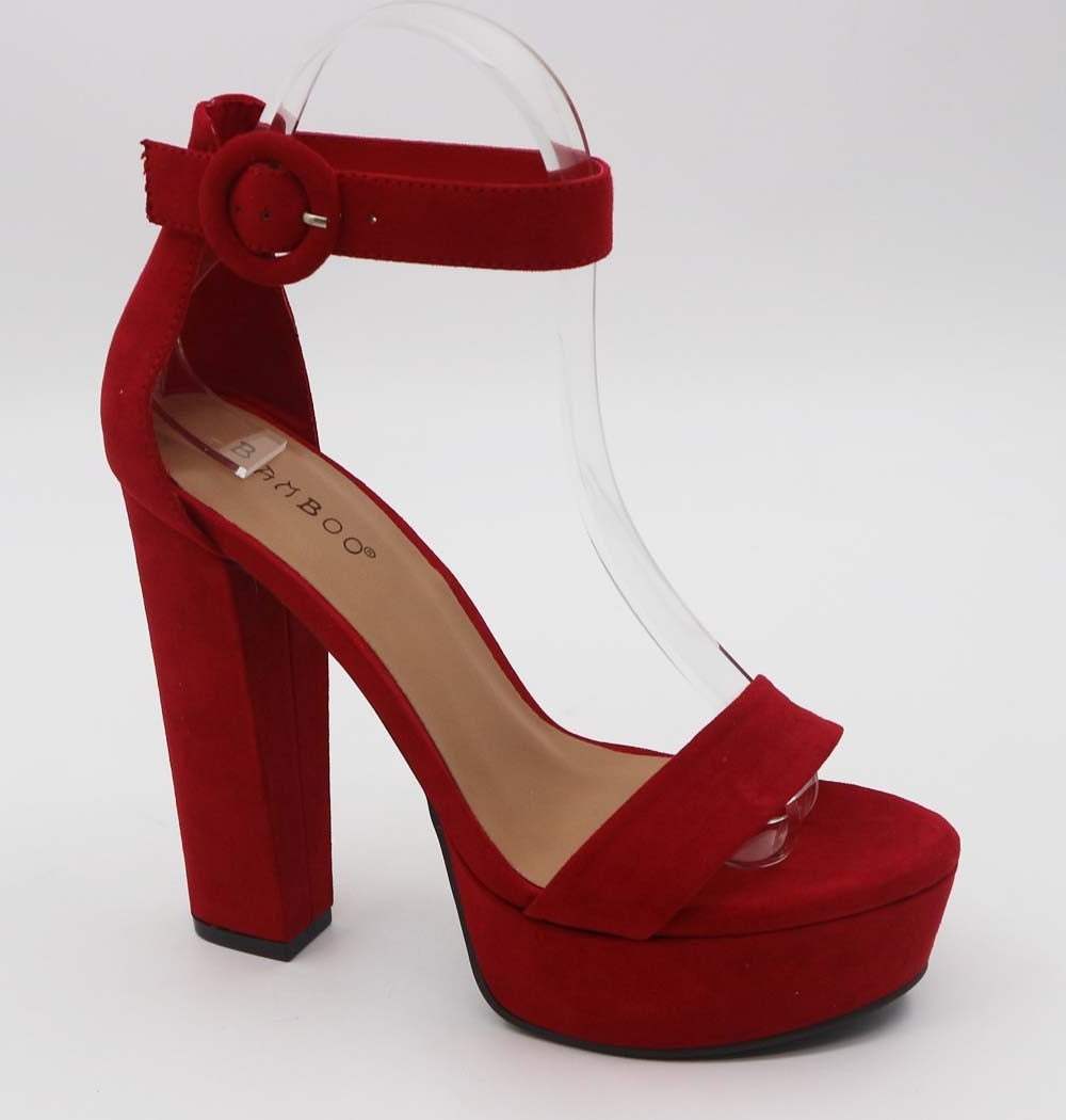 Bamboo Electrify-05 Red One Band With Ankle Strap Chunky Heel Platform