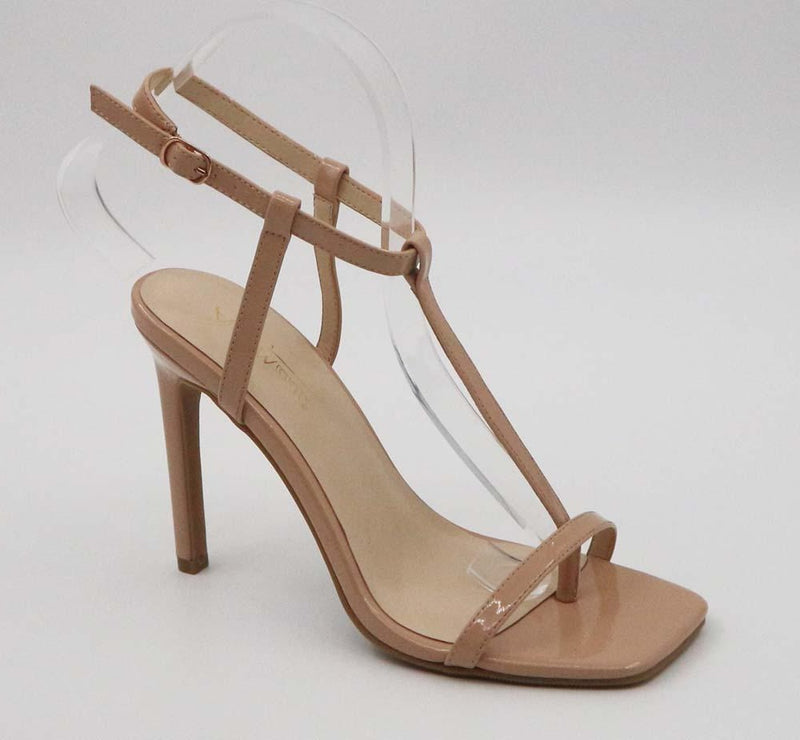 Anne Michelle Evermore-07 Nude Patent T-strap Heeled Dress Sandals
