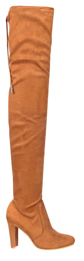 Nature Breeze Eve-01Th Camel Suede Thigh High Chunky Heel Boot
