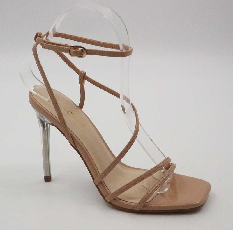 Anne Michelle Feisty-05 Nude Patent Strappy High Heels