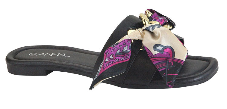 Anna Getaway-1 Black Open Toe Sandal With Scarf Wrap