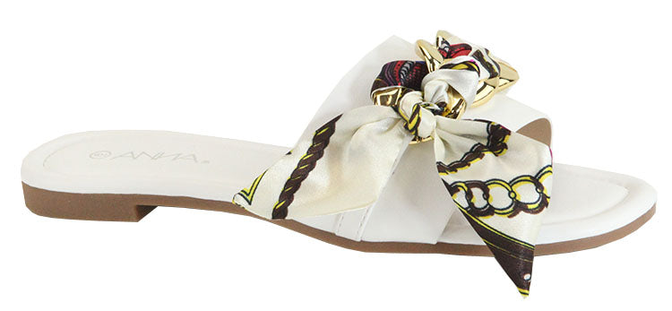 Anna Getaway-1 White Open Toe Sandal With Scarf Wrap