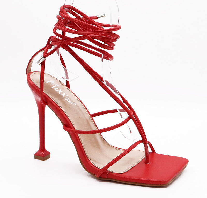 Mixx Shuz Nicky Red Open Square Toe Lace up Heel