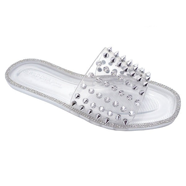 Wild Diva Jacelyn-03 Clear Open Toe Jelly Sandal With Spikes Sandal