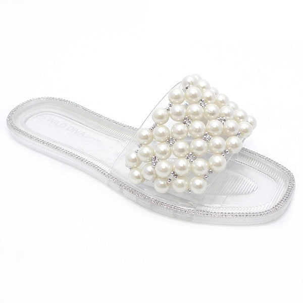 Wild Diva Jacelyn-10 Clear Open Toe Pearl Sandals