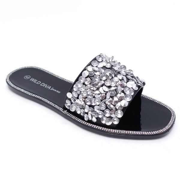 Wild Diva Jacelyn-42 Black Jelly Open Toe With Sequin Sandals