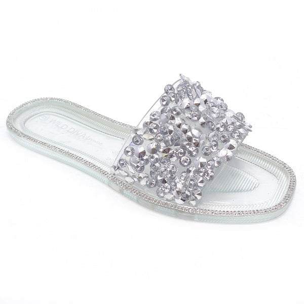 Wild Diva Jacelyn-42 Clear Jelly Open Toe With Sequin Sandals