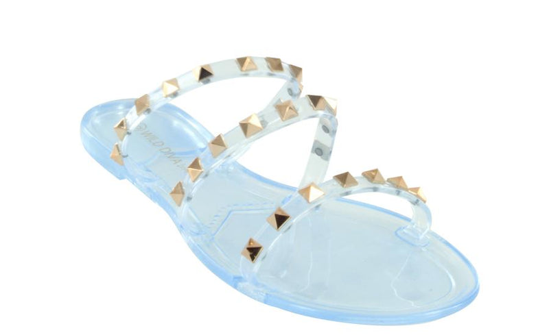 Wild Diva Joanie-211 Clear 3 Strap Caged Sandal With Pointed Studs