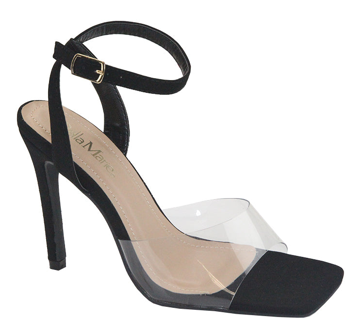 Bella Marie Miley-2 Black Open Open Toe Clear Strap With Ankle Strap Heel