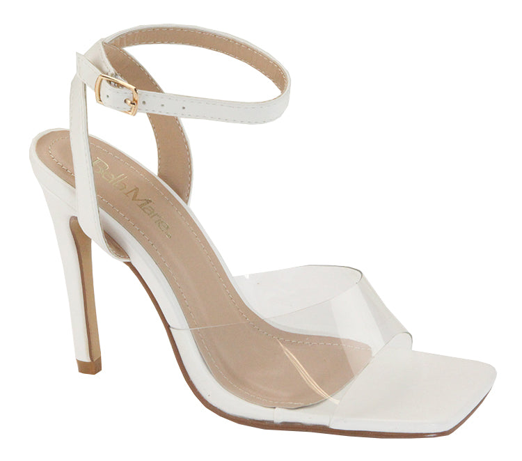 Bella Marie Miley-2 White Open Open Toe Clear Strap With Ankle Strap Heel