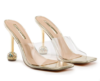 Liliana Monarchy-1 Gold Open Toe Clear Thick Strap With End Detailing On Heel
