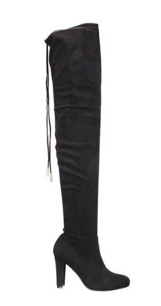 Nature Breeze Eve-01Th Black Suede Thigh High Chunky Heel Boot