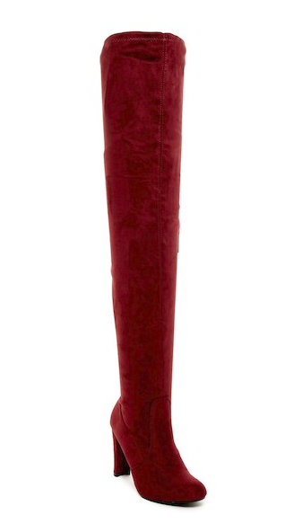 Nature Breeze Eve-01Th Burgundy Suede Thigh High Chunky Heel Boot