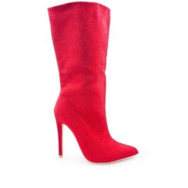 Berness Red Pointed Close Toe Rhinestone Heeled Bootie