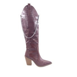 Berness Dallas Brown Pointed Toe Square Heeled Cowboy Boots With Side Chain