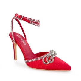Berness Paris Red Pointed Toe Around The Ankle With Bow Detailing Heel