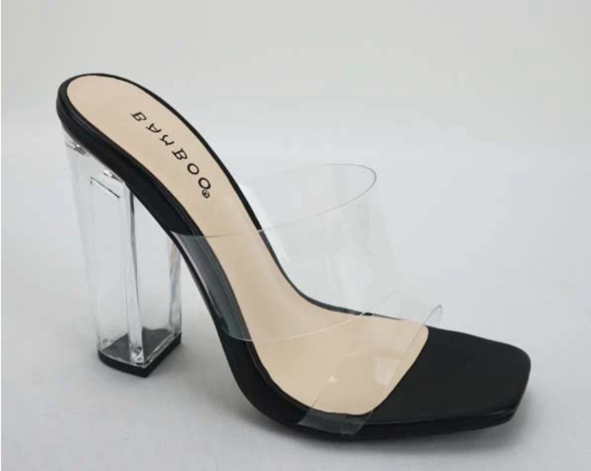 Transparent Black PU Peep Toe Glass High Heels Boots Shoes