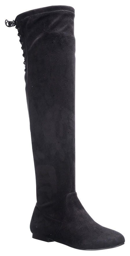 Nature Breeze Vickie-40ok Black Suede Over the Knee Boot