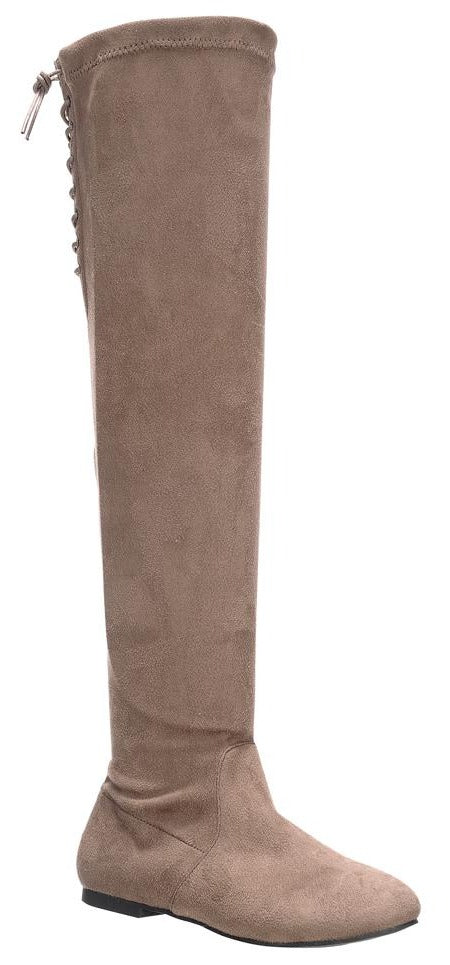 Nature Breeze Vickie-40ok Taupe Suede Over the Knee Boot