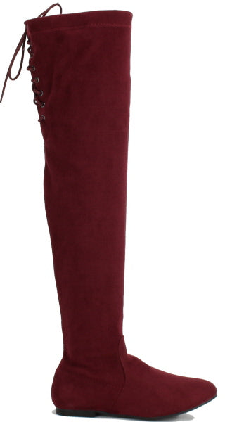 Nature Breeze Vickie-40ok Burgundy Suede Over the Knee Boot