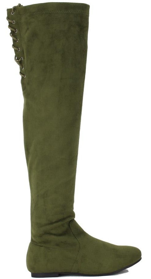 Nature Breeze Vickie-40ok Olive Suede Over the Knee Boot